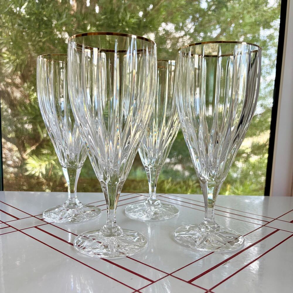 Vintage Mikasa Golden Tiara Crystal Iced Tea Goblets Gold Rim Set of 4